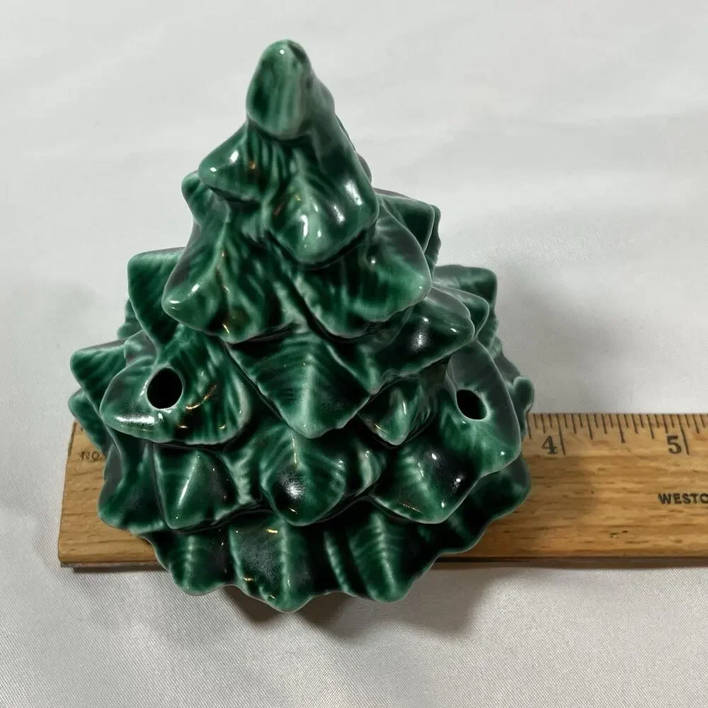 Vintage Mini Small Ceramic Tree Top Green Light Bulb Holes 4” Butterfly